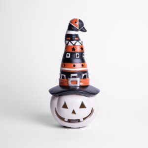 Calabaza con Sombrero con Led Interior 32 x 17 x 13 cms. en Resina