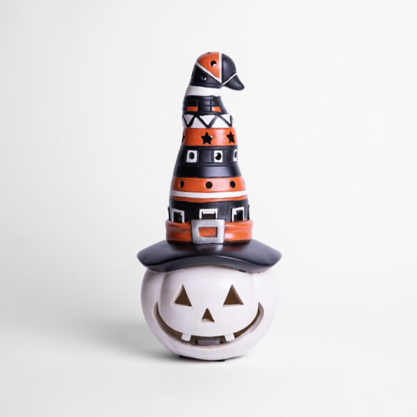 Calabaza con Sombrero con Led Interior 32 x 17 x 13 cms. en Resina