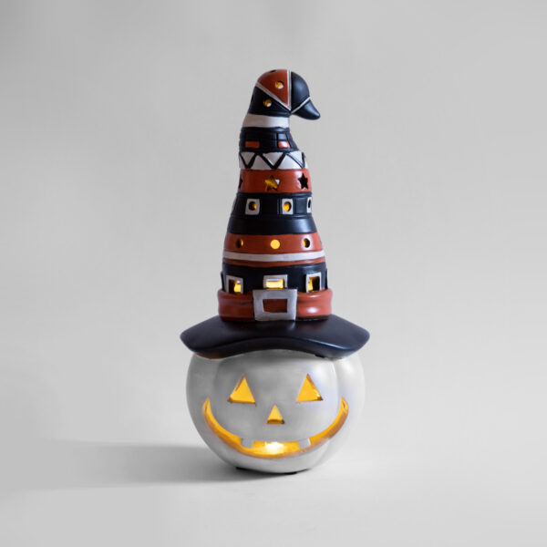 Calabaza con Sombrero con Led Interior 32 x 17 x 13 cms. en Resina - Imagen 2