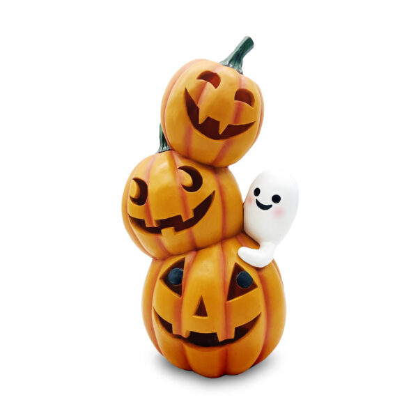 Calabaza Triple con Fantasma con Luz Led 38 x 15 cms. en Resina